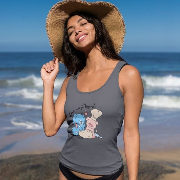 All You Knead is Love, Heather Dark Grey, Racerback Tank, Women, Apparel, Barn Buds® Company