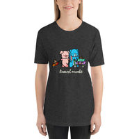 Pig and Bunny Adventure T-Shirt, Travel Mode, Adventure Begins ∙ Travel T-shirt, Vacation Shirt, Travelling, Happy Camper, Softstyle Unisex Tee Heather Dark Grey