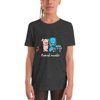 Pig and Bunny Adventure T-Shirt, Travel Mode, Adventure Begins ∙ Travel T-shirt, Vacation Shirt, Travelling, Happy Camper, Softstyle Unisex Tee Heather Dark Grey Youtth