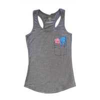 Pocket Pals, Heather Grey, Racerback Tank, Full View, Women, Apparel, Barn Buds® Company