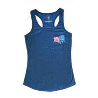 Pocket Pals, Heather Navy, Racerback Tank, Full View, Women, Apparel, Barn Buds® Company